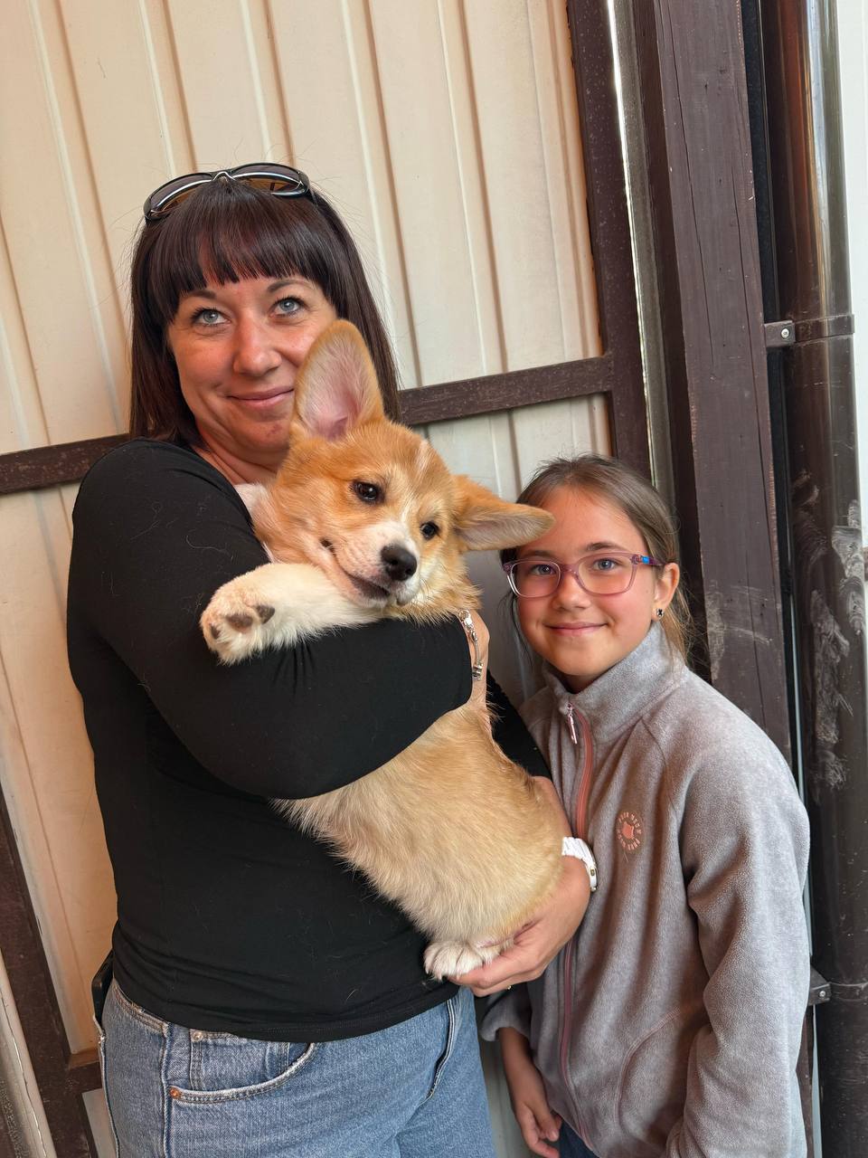 Happy customer after adopting a healthy Corgi puppy